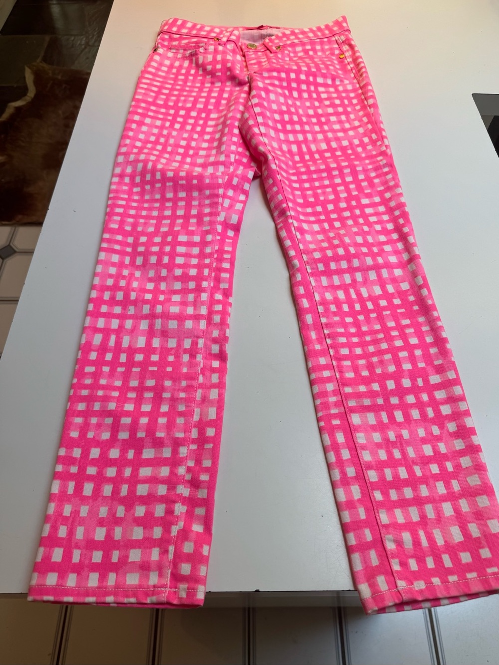 Lilly Pulitzer, Hot Pink & white gingham, check straight leg pants size 2